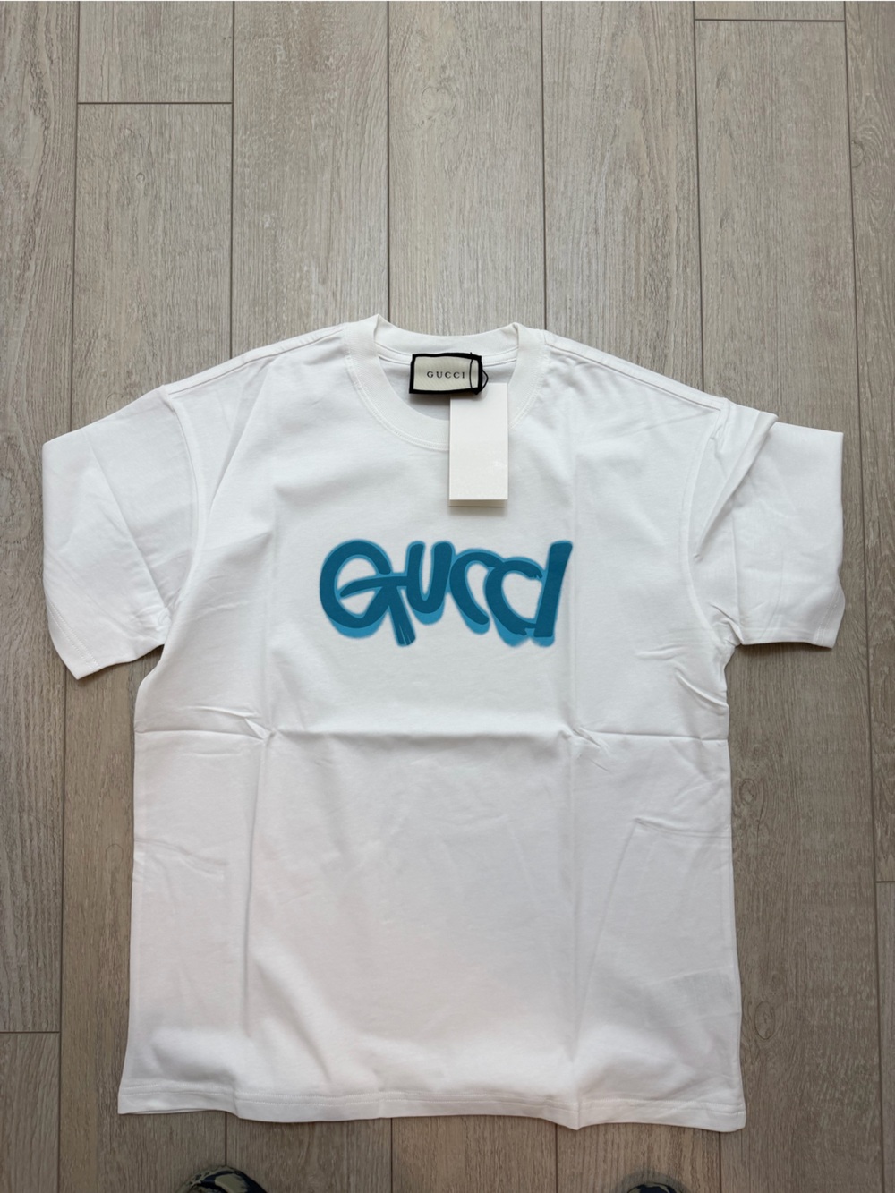 Gucci White Logo T-Shirt Blue Graphic Logo